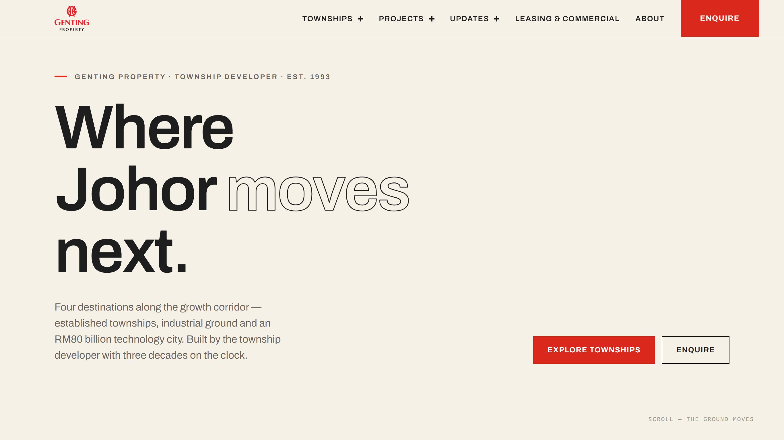 Kinetic Ground — the homepage's first screen
